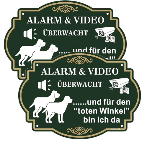 Alarm- und Videoüberwachung - Warnschild,Aluminium-Outdoorschild, 25 x 18 cm,Hundewarnschild mit vorgebohrtem Loch für einfache Montage,Kamera-Deterrent-Schild, 2 Stück