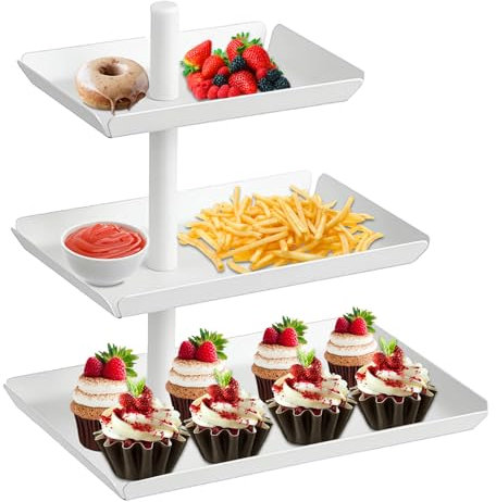 Etagere mit 3 Etagen, 360° Drehbares Obst Etagere, Obstschale für Unterhaltung und Party, Metall Food Display Servierplatte für Dessert, Kuchen, Gebäck, Keks, Obst (Weiß)