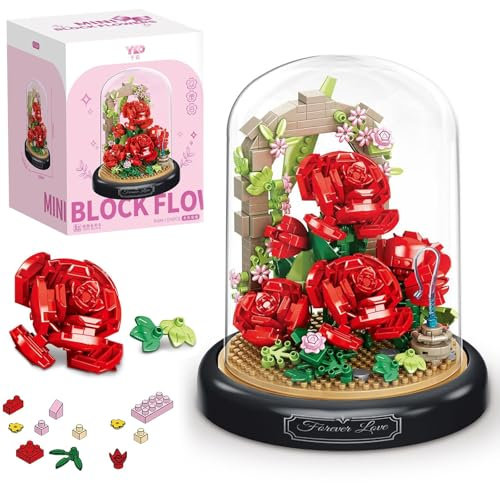 PANYI Blumen Rose Klemmbausteine,Rose Unsterblicher Blumenstrauß Baustein,Blumen Bausteine Set,Kunstpflanzen Bausteine ​​​​für Erwachsene, Erwachsene und Kinder ab 10 Jahren
