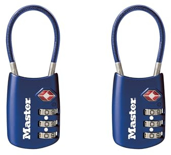 Master Lock 4688BLUEC2 Bagagelås, kodlås i set, ställ in din egen kod, TSA-godkänt, hänglås med dragkedja, perfekt för resväskor och ryggsäckar, 2-pack, blå