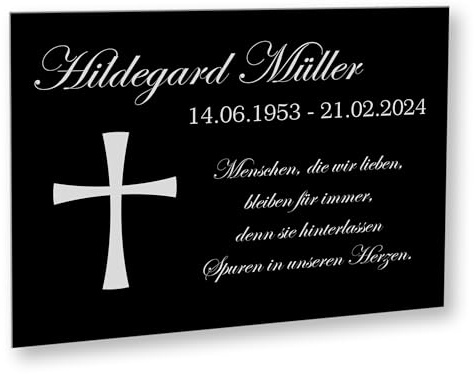 INDIGOS UG - Gedenktafel mit großen Symbolen - 40x30 cm - wetterfeste Grabplatte als Grabstecker - Text und Datum - Schilder selbst gestalten mit Wunschname, Trauerspruch und Datum bedruckt