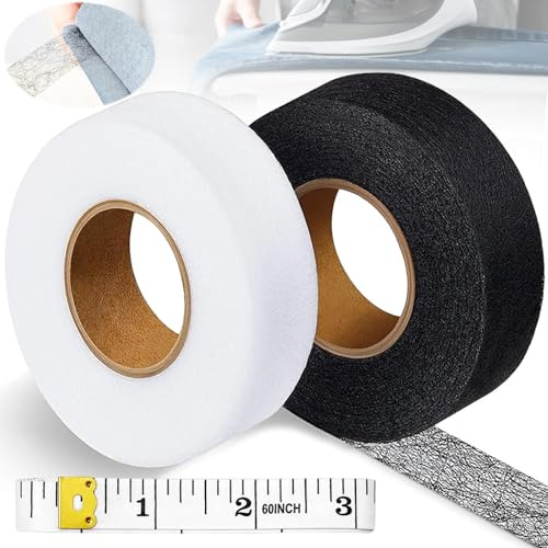 SoundZero 2 Piezas Cinta Dobladillo Planchado, Cinta Termoadhesiva Ropa, 64M Cinta Adhesiva para Dobladillo, Lavable Sin Costura Cinta Dobladillo Plancha (20 mm ancho, Blanco negro, con cinta métrica)