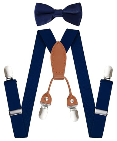 Topbuti Kids Boys Suspenders Bowtie Sets Adjustable Suspenders and Pre-tied Bow Tie with 4 Strong Metal Clips for Boys Girls (Navy Blue)