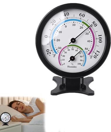 Termometro Lgrometro Analogico Interni ed Esterni,2 in 1 Igrometro Umidità Casa,8.5CM Lgrometro Analogico e Termometro con Base,Termometro Analogico con Lgrometro per Camera da Letto, Giardino,Nero
