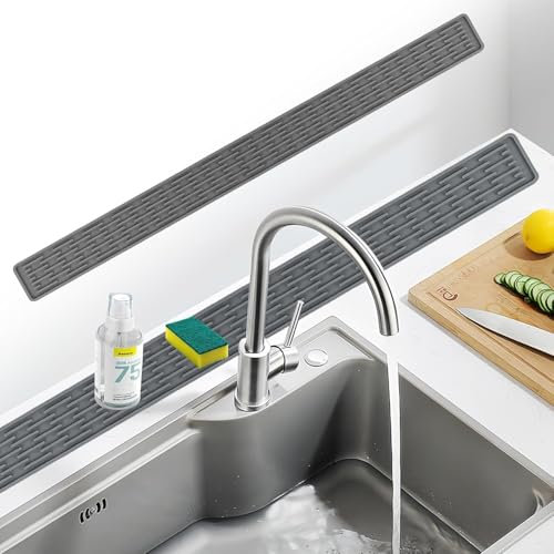 JAONLD Silicone Sink Faucet Mat Narrow Kitchen Sink Splash Guard Draining Mat Around Tap Extended Drainer mat Sink Protector Mat for Kitchen, Bathroom, Living Room (Beige) (Light Grey)