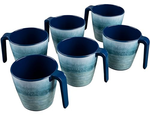 6 Tasses mélamine 350ml idéales Camping Bleu Adria Empilables Aspect