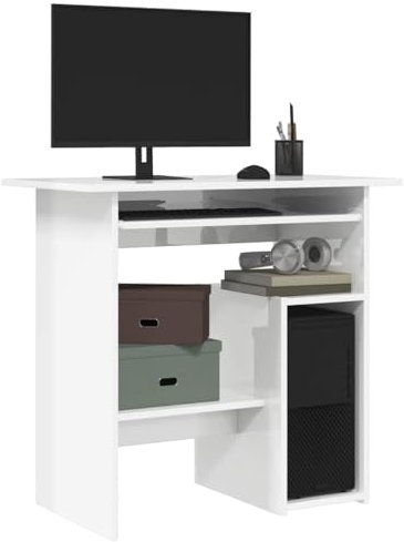 AJJHUUKI Bureau de bureau en bois laqué blanc brillant 80 x 45 x 74 cm