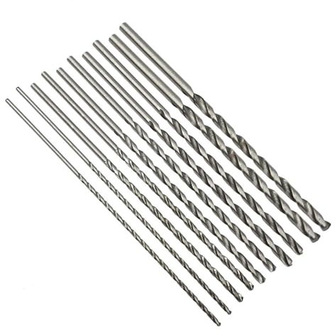 10 Stück extra lange Bohrer, 2–5 mm Durchmesser, gerader Schaft, HSS-Spiralbohrer for Metall, Holz, Kunststoff, Aluminiumlegierung