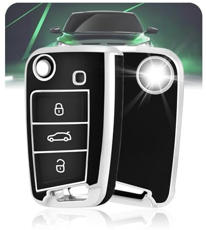 LELNOOS Autoschlüssel Hülle, Silikon Schlüsselhülle Schutz Schlüsselcover für VW Volkswagen Golf 7 MK7 Polo Tiguan T-ROC T-Cross Taigo Touran Seat Leon Ibiza Ateca Arona Skoda Fabia Octavia Kamiq