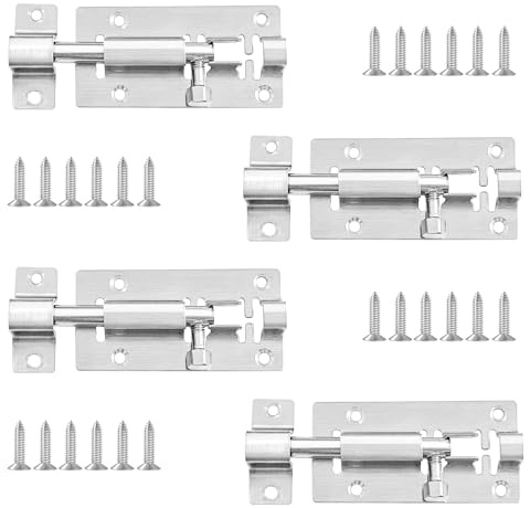 4 Stück Tür Riegelschloss,Türriegel Edelstahl,3 Zoll Schieberiegel Klein für Türen Fenster Zäune (Stil)
