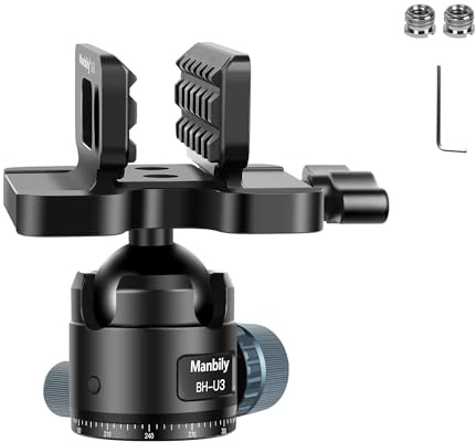 Manbily BH-U3 Ball Head with Clamp for Tripods, Monopods, Low Profile 44mm Diameter Tripod Head Saddle 360° Rotatable for Shooting, Max Load 20kg
