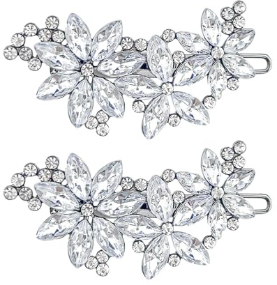 2 fermagli per capelli con strass da donna | Accessori per capelli da sposa | Eleganti fermagli per capelli scintillanti in argento per sposa, matrimonio, festa, ballo di fine anno
