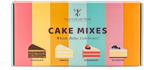 Cake Mix – 4 Pack Cake Mixes Gift Set, Mug Cake Mix, Kids Baking Kit with Sprinkles & Icing |Variety of Vanilla, Chocolate, Strawberry & Blueberry Flavours |Easter, Birthday Party Gift for Kids