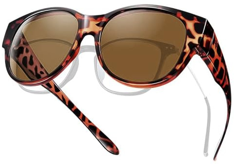 SHUOHONG Polarisierte Überzieh Sonnenbrille Damen Herren, Mode Sonnenbrille Über Normale Brille für Brillenträger, Überbrille mit UV400 Schutz, Sonnenüberbrille für Fahrrad Radfahren Reisen (Leopard)