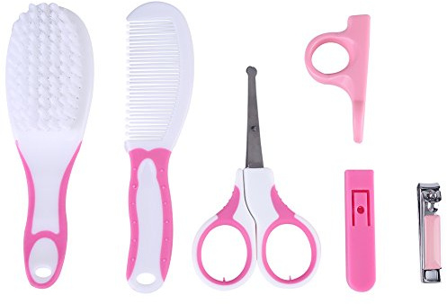 KIMISS Kit de Cuidado de la Manicura para Bebés de 6 Piezas - Clipper de Uñas, Tijeras, Cepillo para el Cabello y Juego de Peinados para Bebés: Esenciales de Preparación para Seguros, Portátiles y