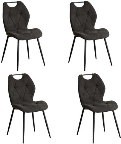 GrandCA HOME Set med 4 matsalsstolar, köksstol, stoppade och vardagsrumsstolar med tygbacksar och metallben med handtag för matsal, kök och vardagsrum (Svart)