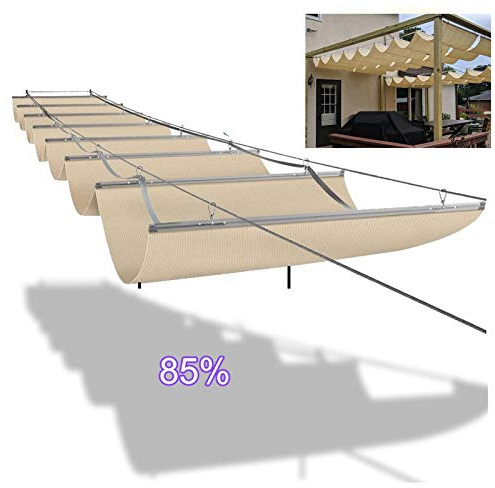 Toldo retráctil con diseño de ondas 2021, estor enrollable deslizante con kit de montaje, cubierta de toldo anti-UV para pérgola 55, beige, 1,2 x 5 m