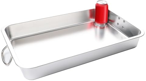Padella da forno in acciaio inox con manici, vassoio rettangolare profondo per alimenti, versatile padella da tavolo a vapore in metallo per hotel (50 x 35 x 10 cm) – ideale per cucinare e servire
