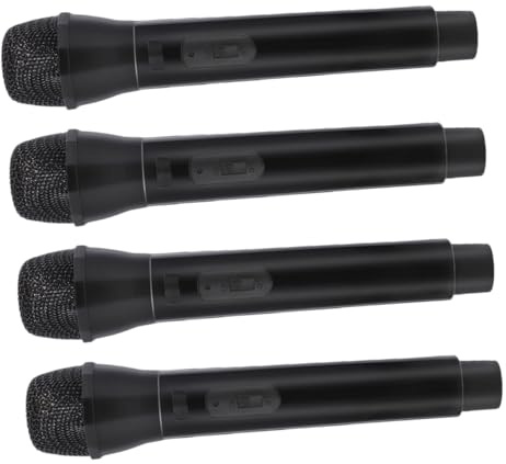 FIXOSHEE 4 Microfono per Simulazione con Feedback Sonoro per Karaoke Giochi Ruolo e Feste Compleanno Nero Ergonomico