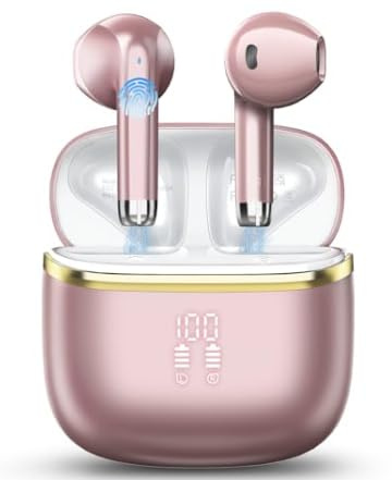 POMUIC Wireless Earbuds, HiFi Stereo Deep Bass,Bluetooth 5.3 Headphones with 4 ENC Noise Cancelling Mic,40H Playtime, IPX7 Waterproof Bluetooth Earphones, Bluetooth Earbuds Dual LED Display,2025