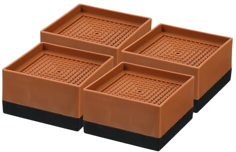 sourcing map 4Pcs Bed Risers, Square Heavy Duty Stackable Lift Block to 1.9 Inch, Plastic Furniture Risers for Desk, Chair, Table, Sofa Legs, Refrigerator, Brown