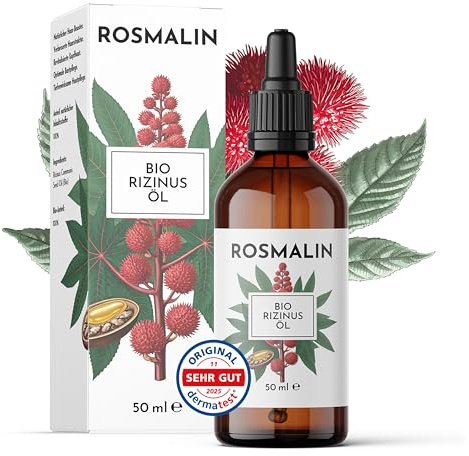 Rosmalin® Rizinusöl kaltgepresst Bio - Castor Oil Organic - Für Haare, Kopfhaut, Wimpern, Haut, Bart, Gesicht - kaltgepresstes & hexanfreies Öl - Pflegende Kopfhautbehandlung, 50 ml
