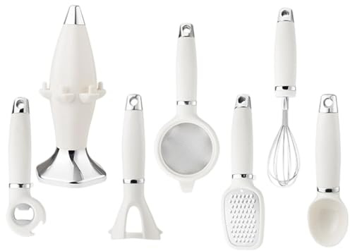 Bkljkf Set D'Ustensiles De Cuisine - Set D'outils Culinaires Avec Support | Râpe Fouet à Œufs Égouttoir à Légumes Ouvre-Bouteille - Pour Préparation Repas Pâtisserie Camping Fêtes Familiales