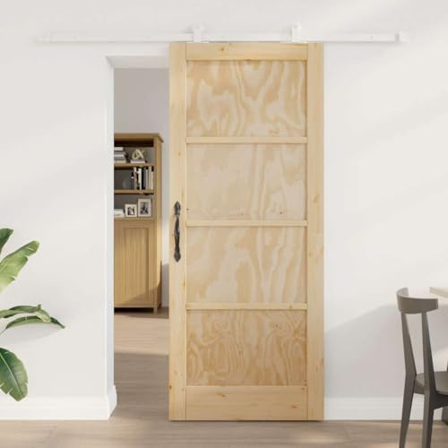 QJBSAVVA Schiebetür-Set ORKDAL 200 x 202 cm Kiefer massiv Natur/Weiß platzsparendes Tür-System aus Holz und Stahl Modernes Design für Wohnzimmer Flur und Büro