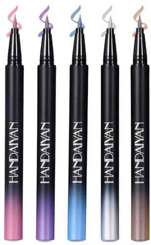 5-teiliges Metallic Glitzer Eyeliner Set, Lila Kajal Aubergine Glanz, Wasserfester Glitter Eyeliner Flüssig, Hochpigmentierter Metallic Eyeliner, Schnell Trocknend, Für Augen & Körper