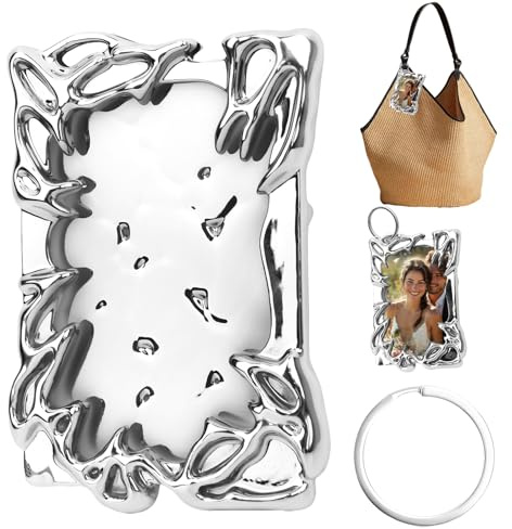 Kpop Fotokorthållare, galvaniserad plast Y2k ID-korthållare ID-kort hållare metallisk finish oregelbunden form med 3D-design silver