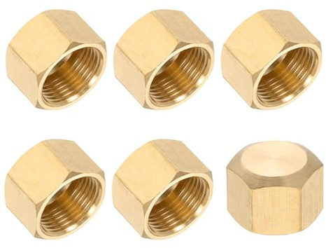 PATIKIL 3/8 tum mässing kompressionslock stoppventillock, 6 st sexkantstråd rörmontering slangtätningsändar för luftkonditionering vatten luft gasledning, mässingston