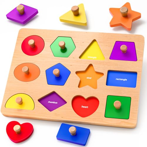 SYHLN Montessori Spielzeug holzpuzzle ab 2 3 Jahr, Greifpuzzle Steckpuzzle Sortierspiel fur Madchen Jungen Kinder 12-36 Monate, Geschenk fur Ostern Geburtstag Weihnachten