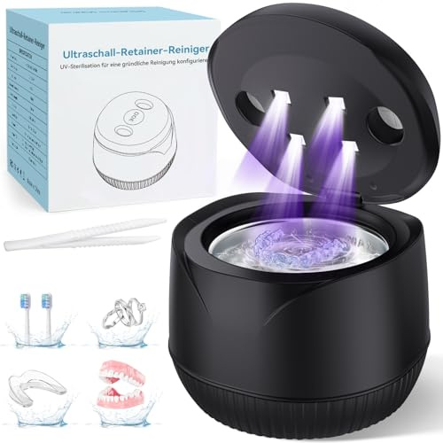 Limpiador ultrasónico 45000 Hz UV ultrasónico 200 ml Dental Pod – Limpiador ultrasónico para retenedores, alineadores, férulas dentales, prótesis, joyas con temporizador digital (negro)