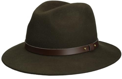 LIERYS Rollhut Herren Filzhut mit Lederband Wasserabweisender Wollfilzhut Rollbarer Traveller breite Krempe Hut Sommer Winter Regen Oliv M (56-57 cm)