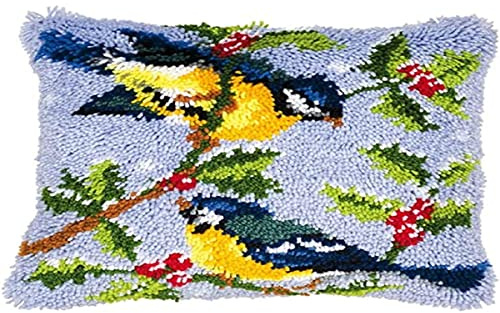VERVACO Knüpfkissen Set Deko Kissenbezug Knüpfset für Anfänger VÖGEL AUF Zweig Basteln Erwachsene Kreativ DIY Handarbeit Kissen zum Selber Knüpfe ca. 40 x 40 cm Latch Hook Kit Knüpfhaken Set Kissen