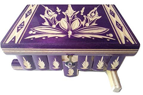 Neu Magie Rätsel Puzzle Geheimfach Schmuckkasten schön handwerk handarbeit Holz schatulle Zauber kästen (Tiefes Violett)