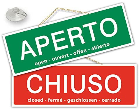 Politarghe - Maxi cartel con inscripción en italiano «Aperto/Chiuso/Torno subito» para tienda, escaparate, despacho, laboratorio, taller, etc cm 30x10,5