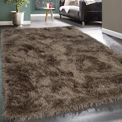 Paco Home Hochflor Teppich Wohnzimmer Schlafzimmer Shaggy Einfarbig Flauschig Modern, Grösse:120x170 cm