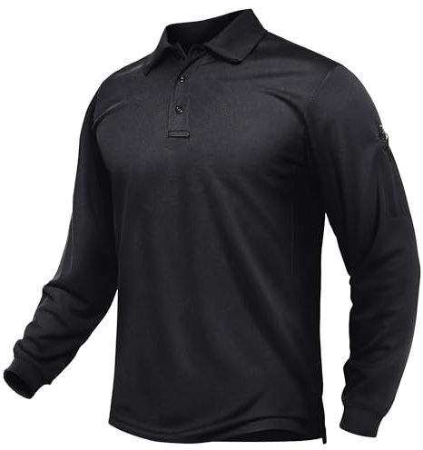 TACVASEN Herren Poloshirt Langarm Golf Tshirts Tactical Shirt Leicht Atmungsaktiv Freizeitshirts mit Brillenhalter