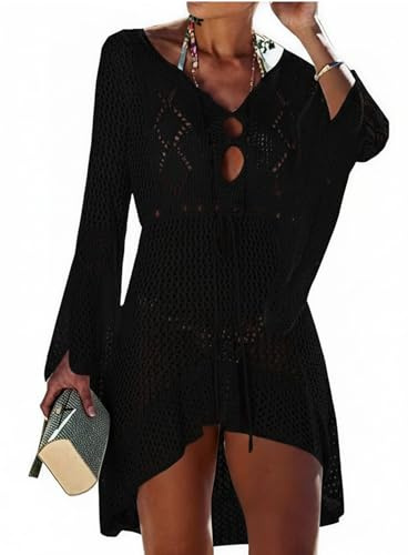 Jinsha Femme-Beachwear Vetements- Kimono Robes-Crochet Poncho Sarongs Couvrir Lacet Tunique Pareo Tenue Cache-Maillots Chemise de Plage Beach Bain Bikini Tropical Élégant Sexy Bohoême Chic Été（Noir