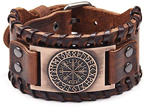 TURTLEDOVE Viking Bracelet Norse Vegvisir - Nordic Bracelet with Runic Compass - Celtic Pagan Jewelry