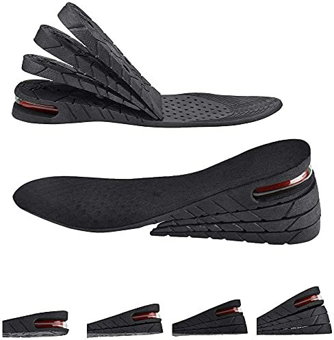 RMENOOR 4 Schicht Erhöhung Einlegesohle Unisex Luftgepolsterte Schuheinlagen 3-7.5cm Height Increase Insoles Einstellbare Schwarz Schuherhöhung Unsichtbare Height Booster Fersenlift für Männer Frauen