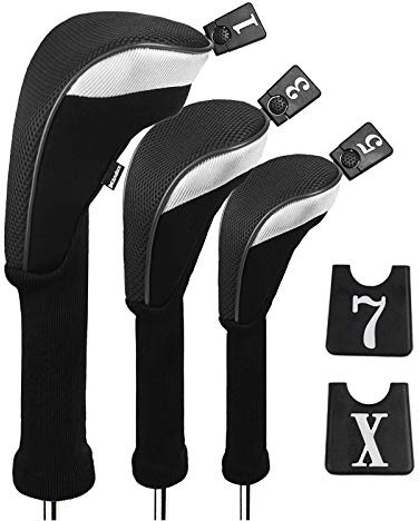 Andux Schlägerhauben für Golfschläger 460cc Driver Fairway-Holz, extra langer Hals, Schwarz, 3 Stück
