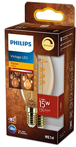 Philips LED Lampadina a Filamento Candela Gold, 15W, E14, Luce Bianca Calda, Dimmerabile