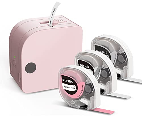Goknu Bluetooth Beschriftungsgerät Selbstklebend Etikettiergerät Labeldrucker P12, Mit 3 Rollen verschiedenfarbiger Etikettenband, Einfach Zu Bedienen FüR BüRo, Zuhause, Android & ios, Rosa