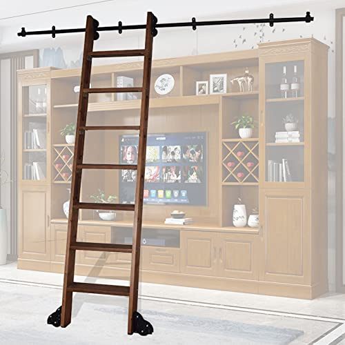 Sliding Library Ladder Hardware Kit 3.3ft-20ft，Round Tube Mobile Ladder Track Home Office Rolling Ladder Rail Full Set Kit，with Floor Roller Wheels(No Ladder) - Black ( Size : 10ft/300cm Track kit )