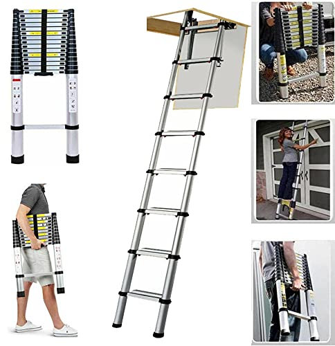 Scala telescopica in acciaio inox da 2,6 m, Scala telescopica Scala Pieghevole, antiscivolo, Scala estensibile, portata 150KG, per interni ed esterni, EN131