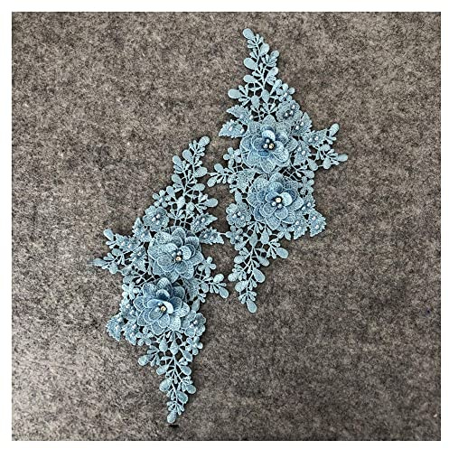 GIVBRO Perle Spitze Applikation 3D Blume Nähen Patch Bestickt Fake Kragen für Stoff Kleid Dekoration Kostüm Zubehör Hellblau