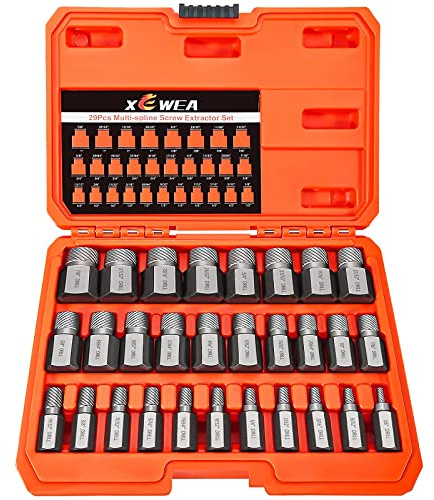 XEWEA Lot de 29 extracteurs de vis à tête hexagonale multi-cannelures, kit d'extraction de boulons