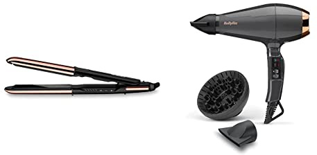 BaByliss ST482E Planchas Salon Brilliance 2 en 1 Alisa y Ondula - Planchas de pelo & BaByliss 6719DE Italian Air Pro Secador de Pelo Iónico, 2 Boquillas y Difusor, Aire Fr Gris Antracita, 2200W
